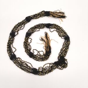 Vintage-Boho Style Multi-Strand Black & Gold Bead Belt